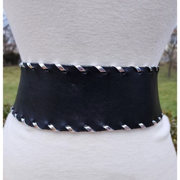 Vintage Zuni Bear Leather Belt M/L Southwestern Raised Gold-tone Spirit Line - Picture 12 of 13